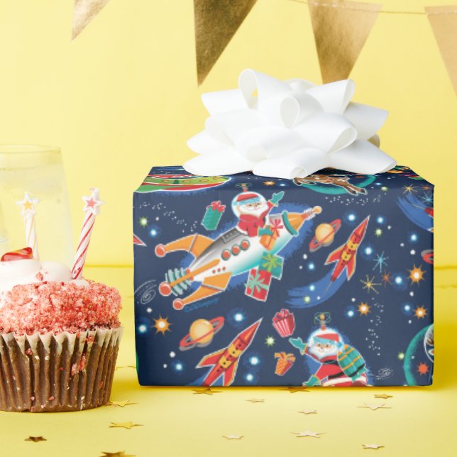 Space Age Santa Christmas Wrapping Paper (Birthday Party)
