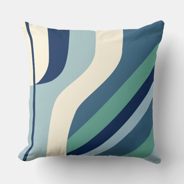 "Space Age Stripe Blues" Throw Pillow (Front)