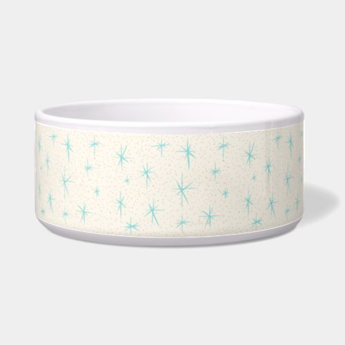 Space Age Turquoise Starburst Ceramic Dog Bowl