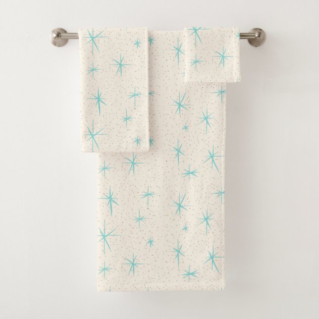 Space Age Turquoise Starburst Towel Set (Insitu)