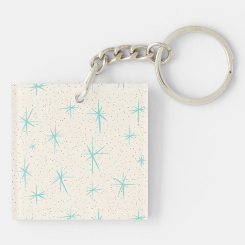 Space Age Turquoise Starbursts Acrylic Keychain