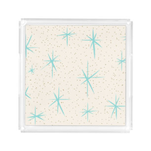 Space Age Turquoise Starbursts Acrylic Tray