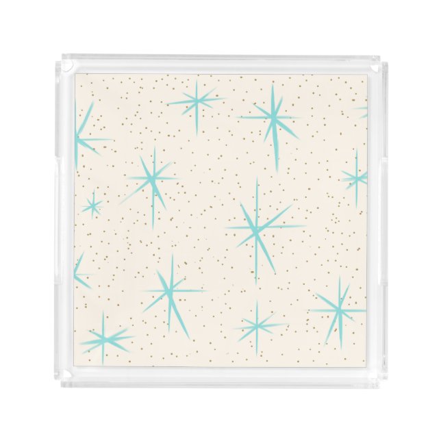 Space Age Turquoise Starbursts Acrylic Tray (Front)