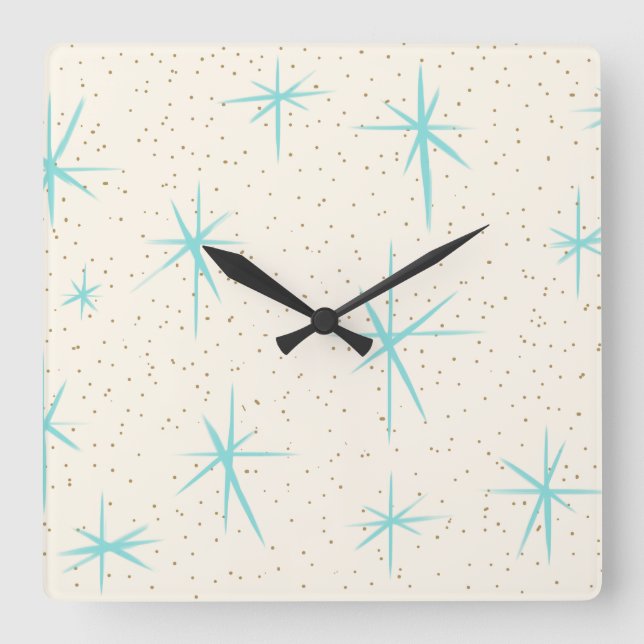 Space Age Turquoise Starbursts Acrylic Wall Clock (Front)