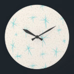 Space Age Turquoise Starbursts Acrylic Wall Clock<br><div class="desc">This Space Age Turquoise Starbursts Round Acrylic Wall Clock pattern features blue starbursts on a creamy background with gold colored speckles. Inspired by a classic mid century modern dish pattern, this design has an authentic vintage flair. The retro kitschy goodness will make you feel like you’ve stumbled across a flea...</div>