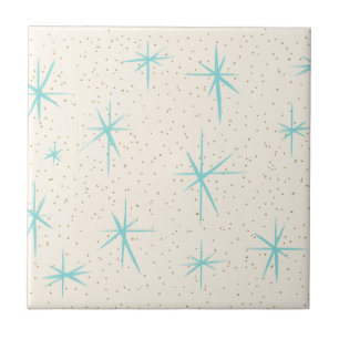 Space Age Turquoise Starbursts Ceramic Tile