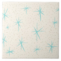Space Age Turquoise Starbursts Ceramic Tile