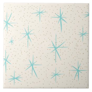 Space Age Turquoise Starbursts Ceramic Tile by StrangeLittleOnion at Zazzle