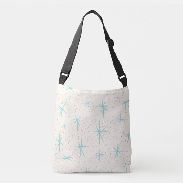 Space Age Turquoise Starbursts Cross Body Bag (Front)