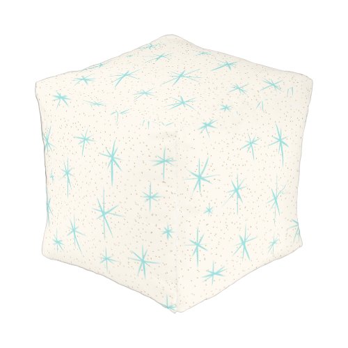 Space Age Turquoise Starbursts Cube Pillow