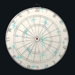 Space Age Turquoise Starbursts Dart Board<br><div class="desc">This Space Age Turquoise Starbursts Dart Board pattern features blue starbursts on a creamy background with gold colored speckles. Inspired by a classic mid century modern dish pattern, this design has an authentic vintage flair. The retro kitschy goodness will make you feel like you’ve stumbled across a flea market treasure....</div>