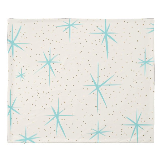 Space Age Turquoise Starbursts Duvet Cover (Back)
