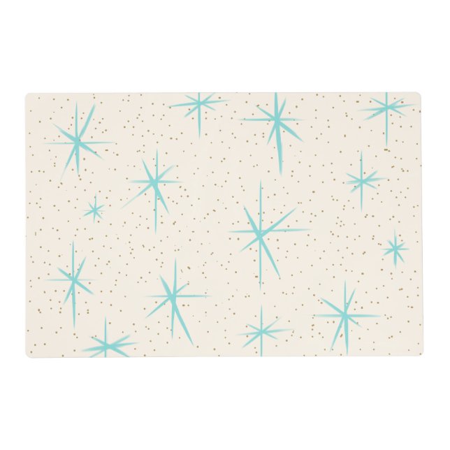 Space Age Turquoise Starbursts Laminated Placemat (Front)