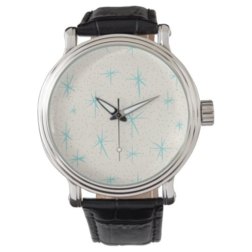 Space Age Turquoise Starbursts Leather Watch