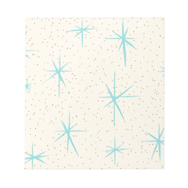 Space Age Turquoise Starbursts Notepad (Front)