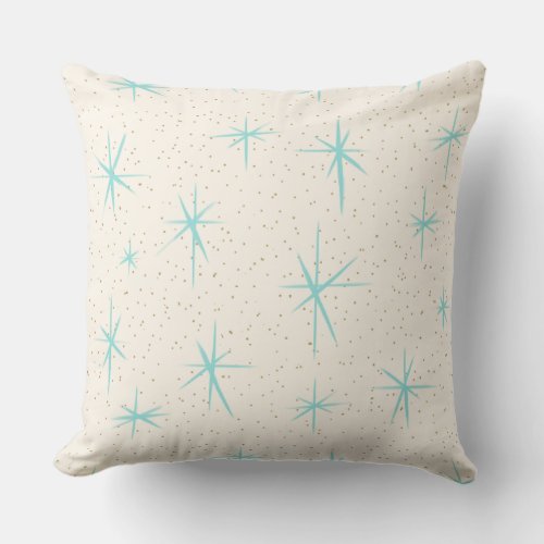 Space Age Turquoise Starbursts Outdoor Pillow