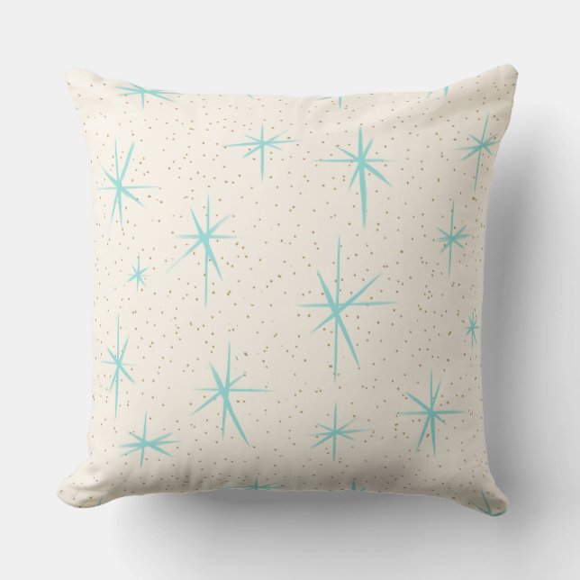 Space Age Turquoise Starbursts Outdoor Pillow (Front)