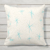 Space Age Turquoise Starbursts Outdoor Pillow
