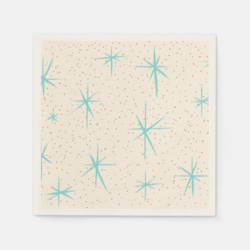 Space Age Turquoise Starbursts Paper Napkin