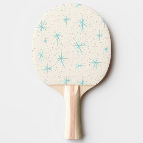 Space Age Turquoise Starbursts Ping Pong Paddle