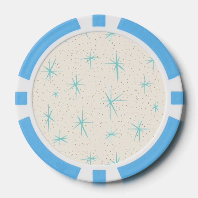 Space Age Turquoise Starbursts Poker Chip (Front)