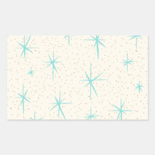 Space Age Turquoise Starbursts Rectangle Stickers
