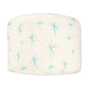 Space Age Turquoise Starbursts Round Pouf