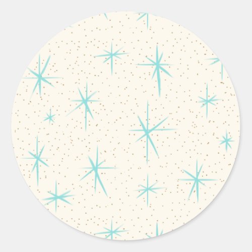 Space Age Turquoise Starbursts Round Stickers