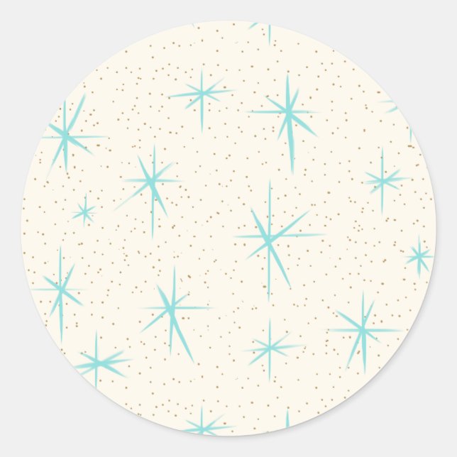 Space Age Turquoise Starbursts Round Stickers (Front)