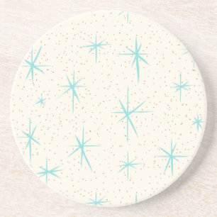 Space Age Turquoise Starbursts Sandstone Coaster