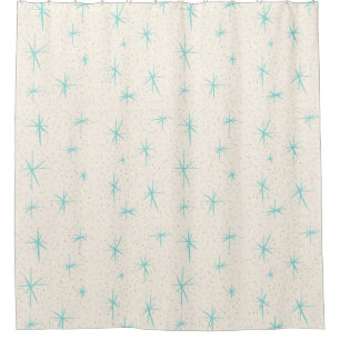 Space Age Turquoise Starbursts Shower Curtain