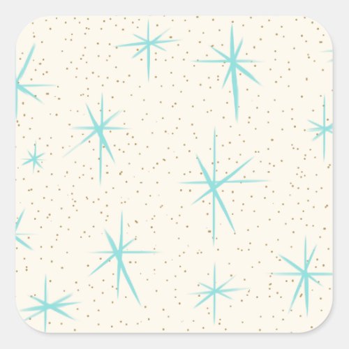 Space Age Turquoise Starbursts Square Stickers
