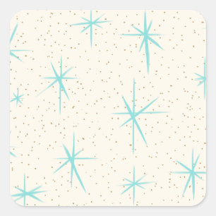 Space Age Turquoise Starbursts Square Stickers