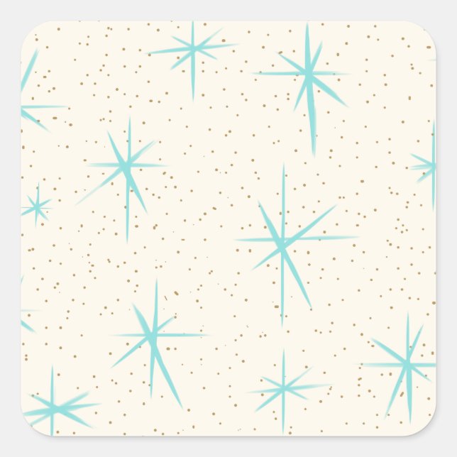 Space Age Turquoise Starbursts Square Stickers (Front)