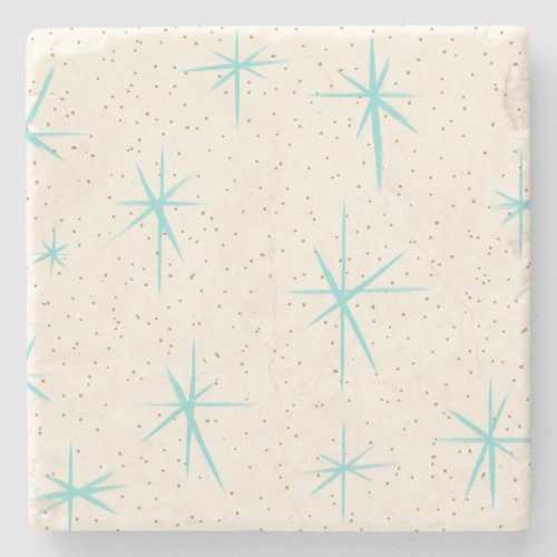 Space Age Turquoise Starbursts Stone Coaster