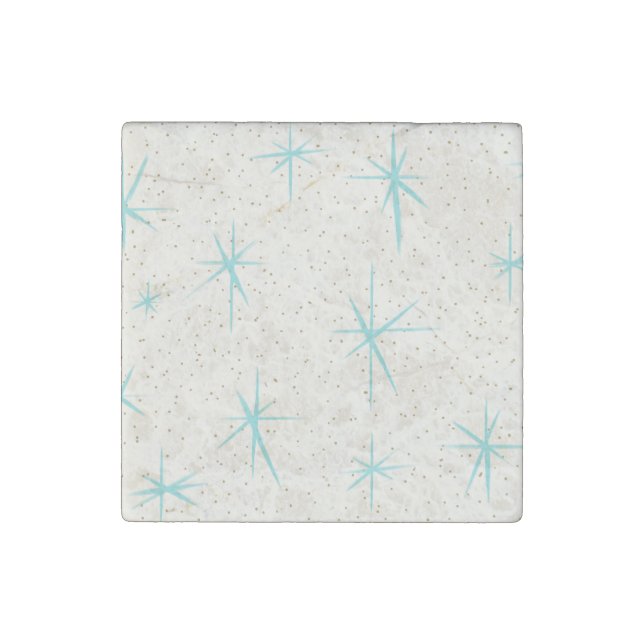 Space Age Turquoise Starbursts Stone Magnet (Front)