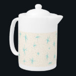 Space Age Turquoise Starbursts Tea Pot<br><div class="desc">This Space Age Turquoise Starbursts Tea Pot features blue starbursts on a creamy background with gold colored speckles. Inspired by a classic mid century modern dish pattern, this design has an authentic vintage flair. The retro kitschy goodness will make you feel like you’ve stumbled across a flea market treasure. This...</div>