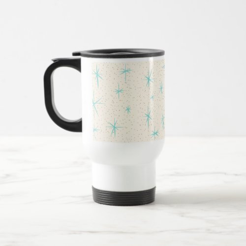 Space Age Turquoise Starbursts Travel Mug