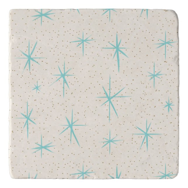 Space Age Turquoise Starbursts Trivet (Front)