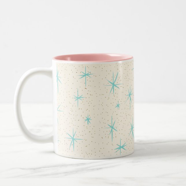 Space Age Turquoise Starbursts Two Tone Mug (Left)