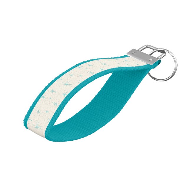 Space Age Turquoise Starbursts Wrist Keychain (Angled Up)