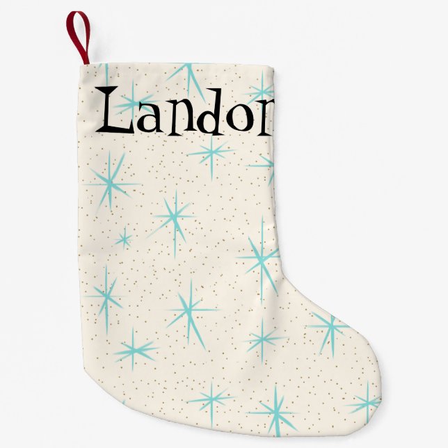 Space Age Turquoise Starbursts X-Mas Stocking (Front)