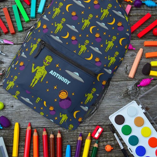 Space Aiens and Flying Saucers Sci_Fi Themed Printed Backpack