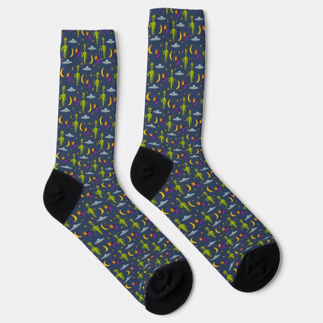 Space Aiens and Flying Saucers Sci-Fi Themed Socks (Right)