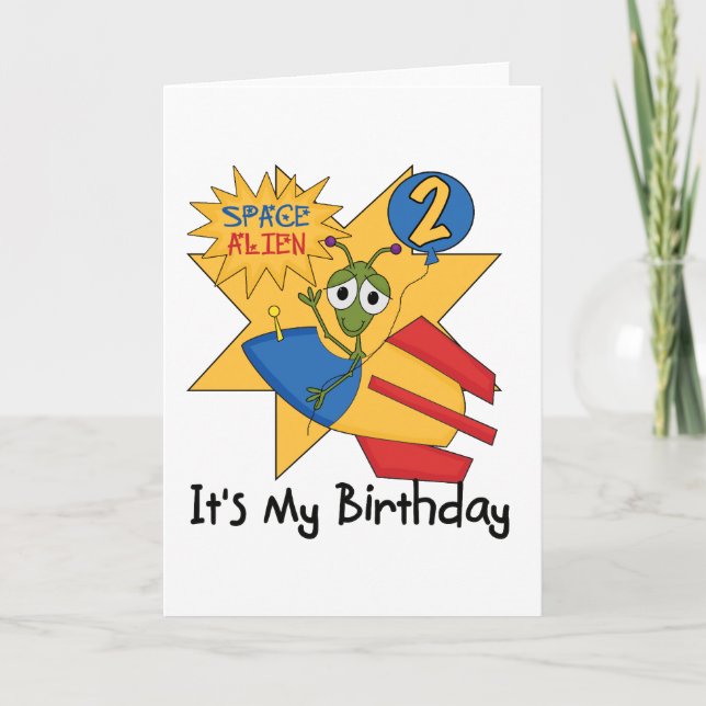 Space Alien 2nd Birthday T-shirts and Gifts Card (Front)