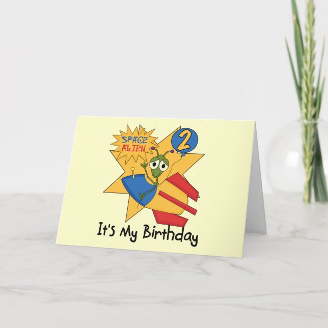 Space Alien 2nd Birthday T-shirts and Gifts Card (Front)