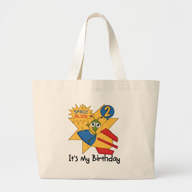 Space Alien 2nd Birthday T-shirts and Gifts Large Tote Bag (Front)