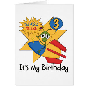 Space Alien 3rd Birthday Tshirts and Gifts Cards
