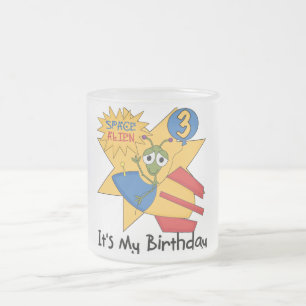 Space Alien 3rd Birthday Tshirts and Gifts Frosted Glass Coffee Mug