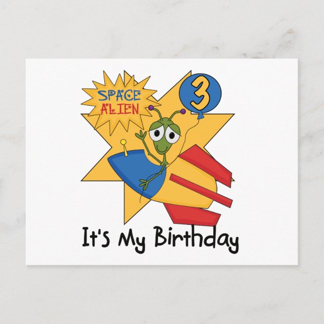 Space Alien 3rd Birthday Tshirts and Gifts Postcard (Front)